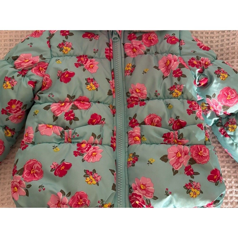 CARTERS baby Girl Toddler 18 Month Winter Puffer Fleece Warm Jacket Coat Floral - Picture 2 of 8